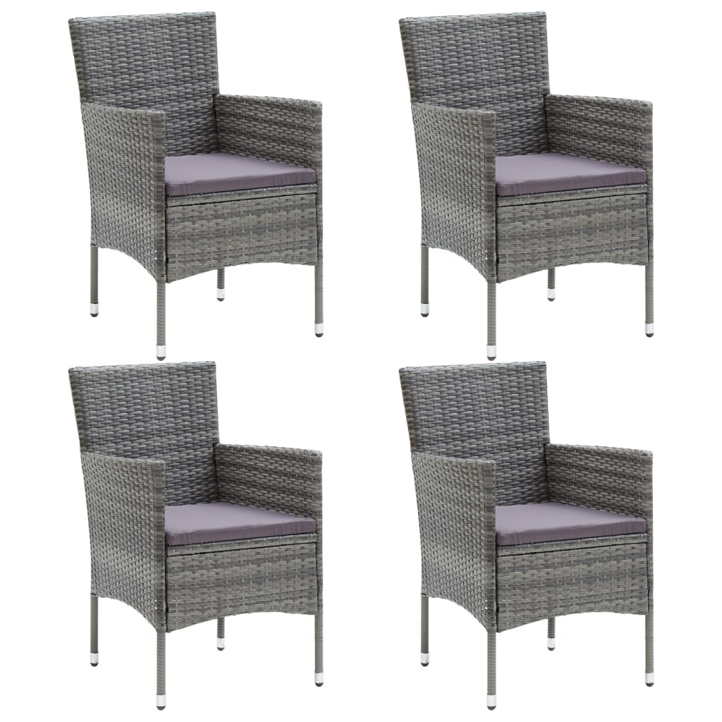 4x Krzesło Ogrodowe z Poduszką Fotel Ogrodowy Szary Rattan