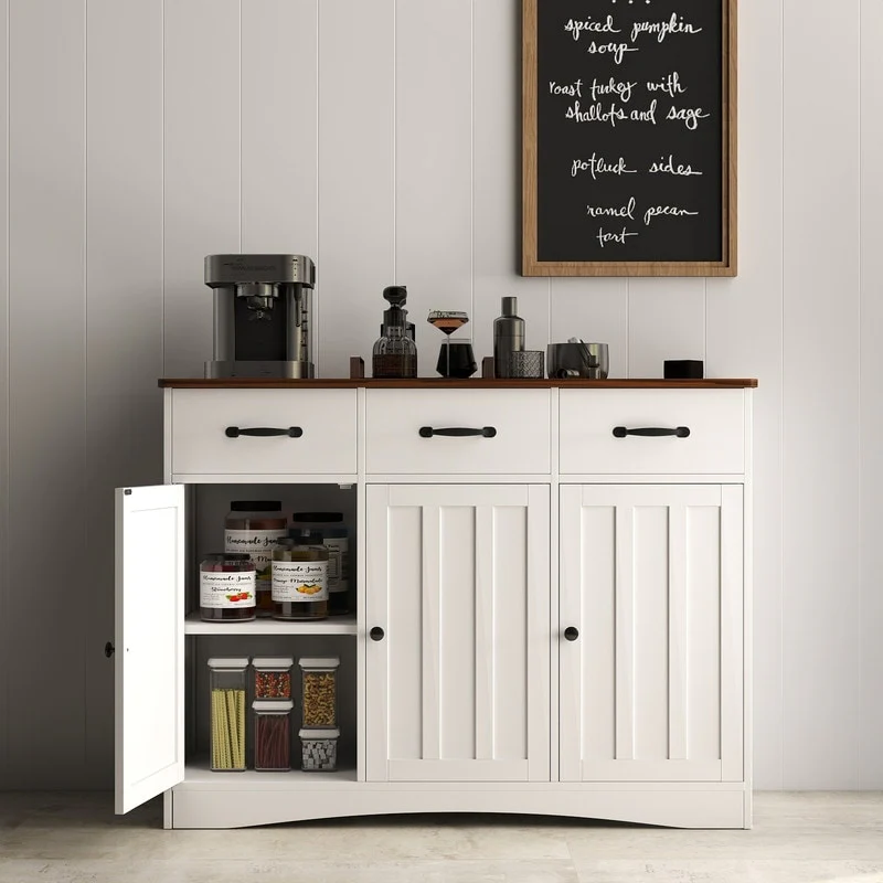 42.5 Farmhouse Buffets Sideboard, Modern Wood Kitchen Storage Cabinet with Adjustable Shelf