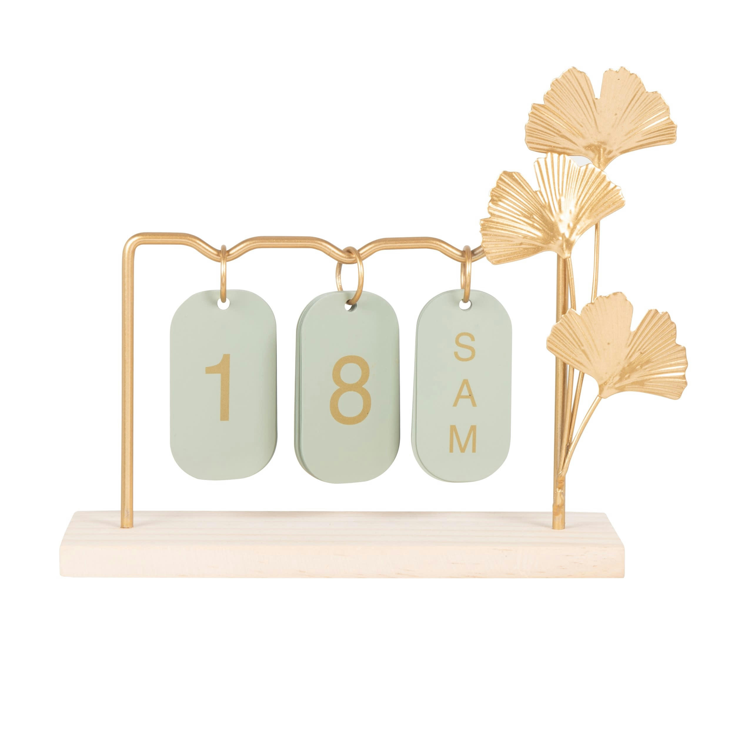 GINKO - Calendrier perpétuel en fer doré et vert