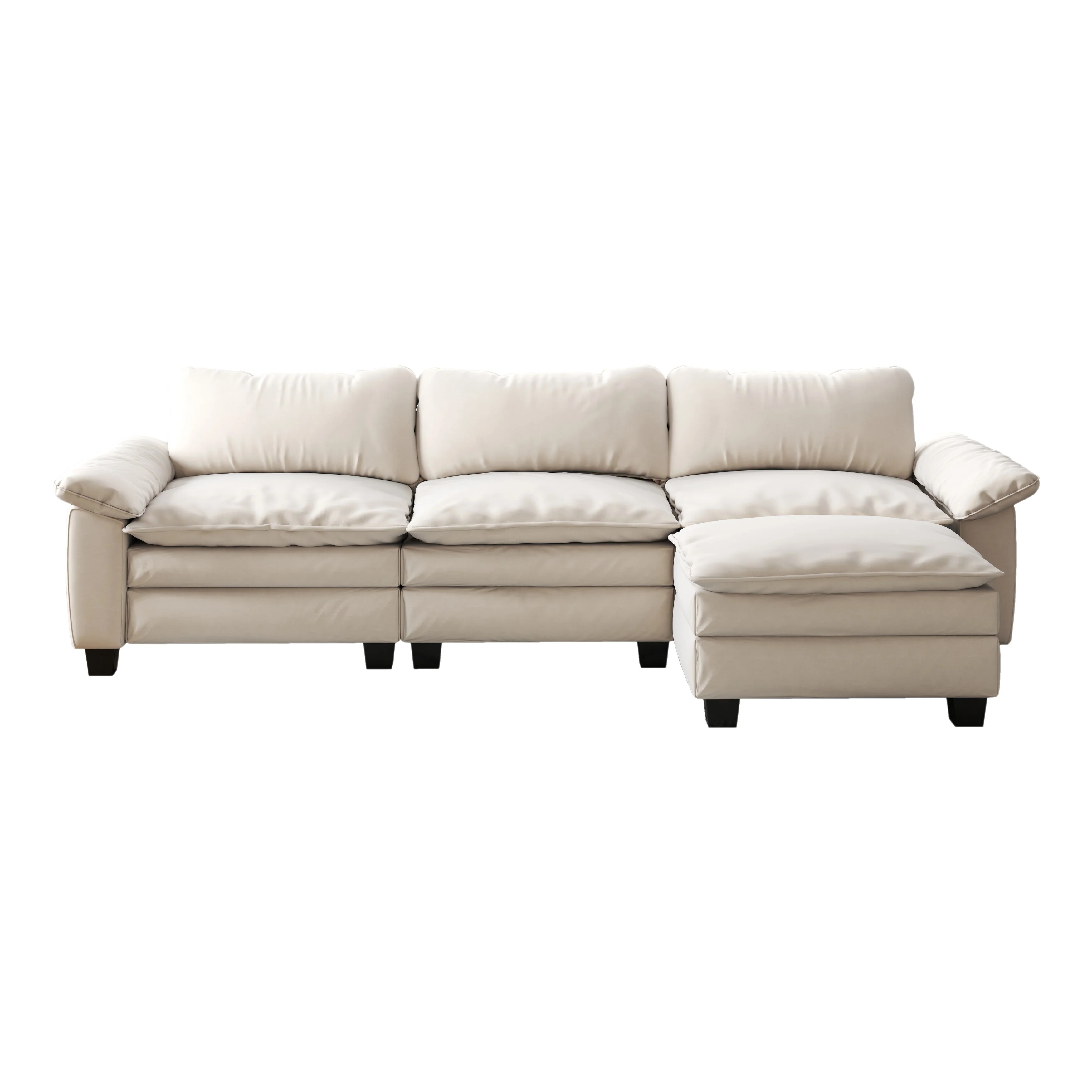 Modern L Shaped Sectional Sofa with Velvet Upholstery and Movable Ottoman for Living Room and Guest Room