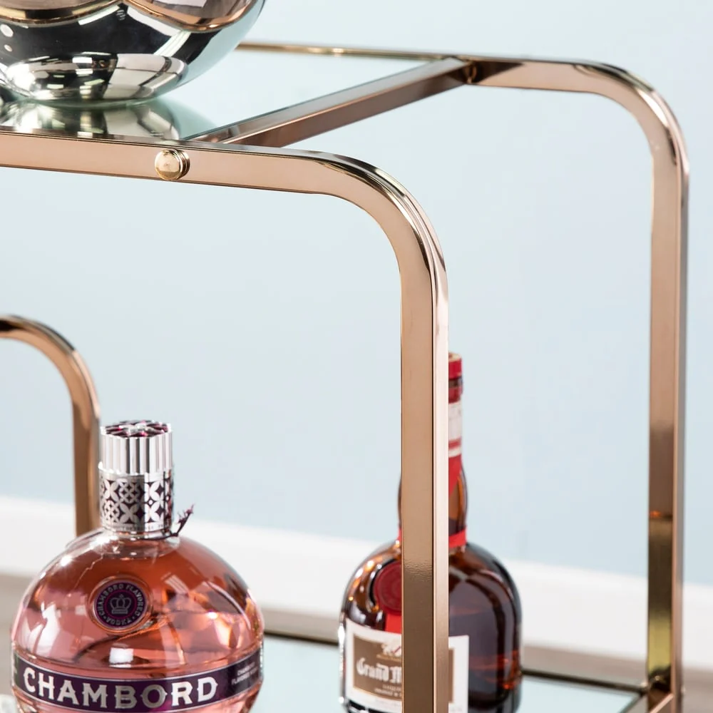 SEI Furniture Stovring Champagne Gold Mirrored Bar Cart