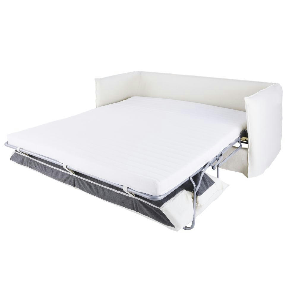 Louvain - Canapé convertible 3/4 places en lin supérieur blanc, matelas 10 cm