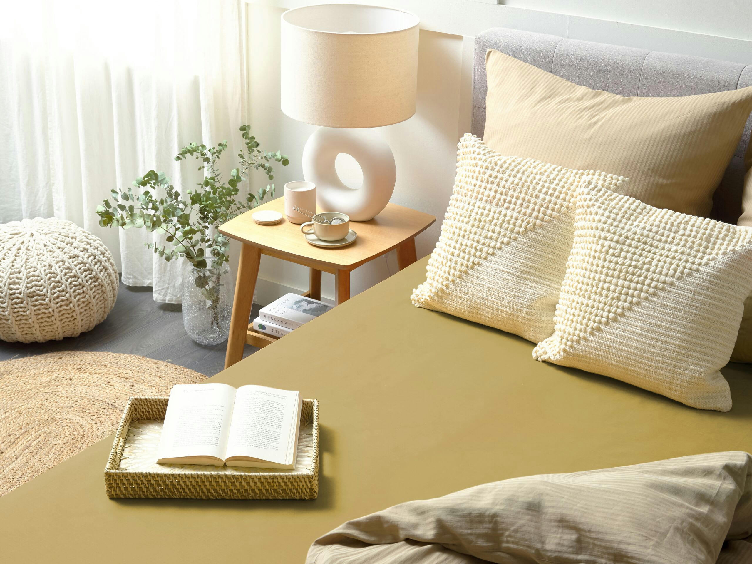 JANBU - Drap-housse en coton 90 x 200 cm vert olive