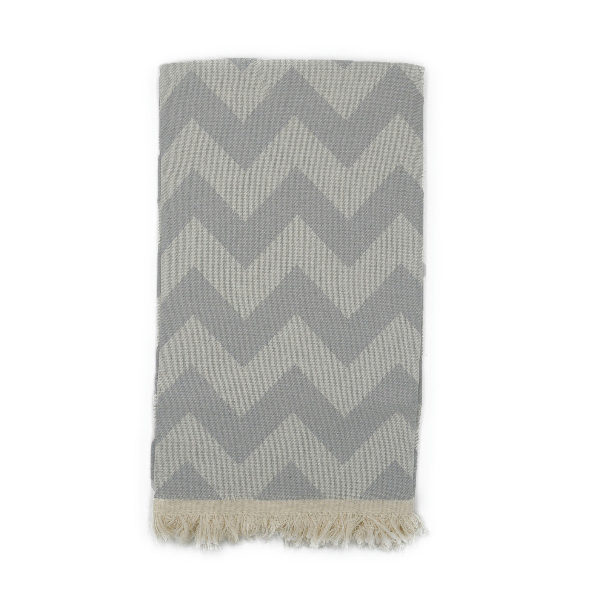 - Fouta zig-zag grise 100% coton avec franges 95x170cm