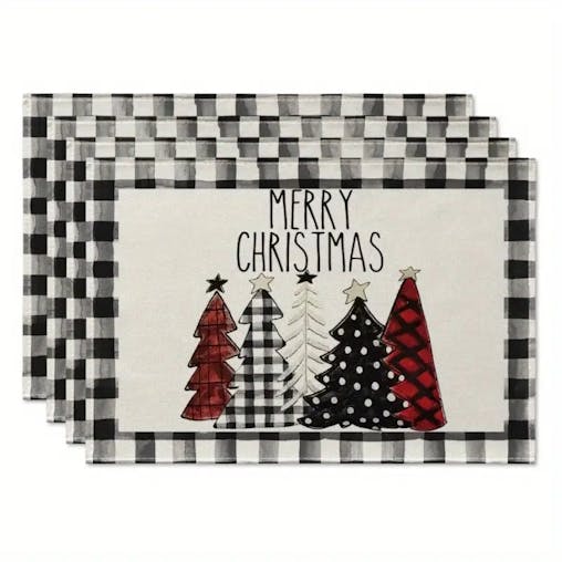 NNETM Set of 4 Buffalo Plaid Christmas Trees Placemats - Festive Winter Table Mats