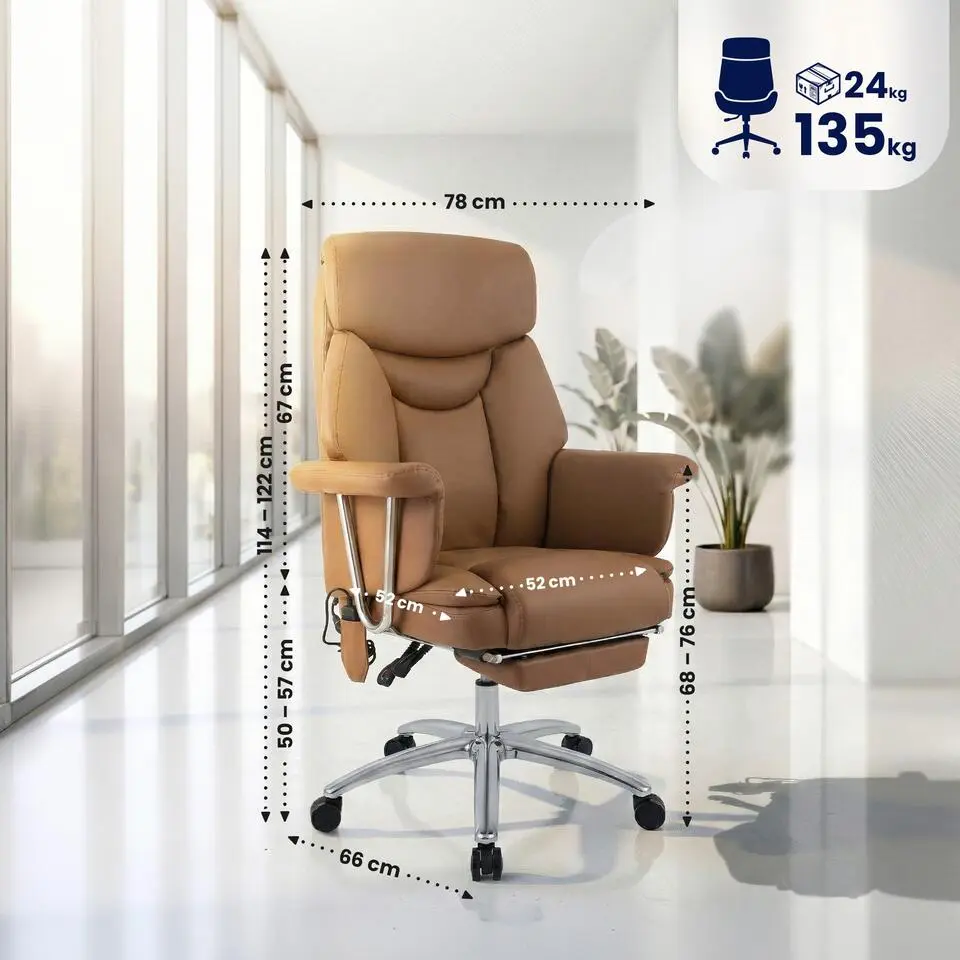 CLP Bureaustoel Dahra chroom Frame - Echt leer - bruin