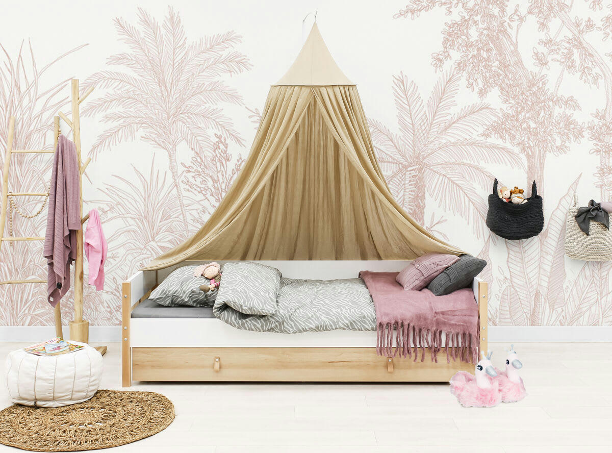 LUCAS - Lit banquette 90x200 en MDF et hêtre blanc