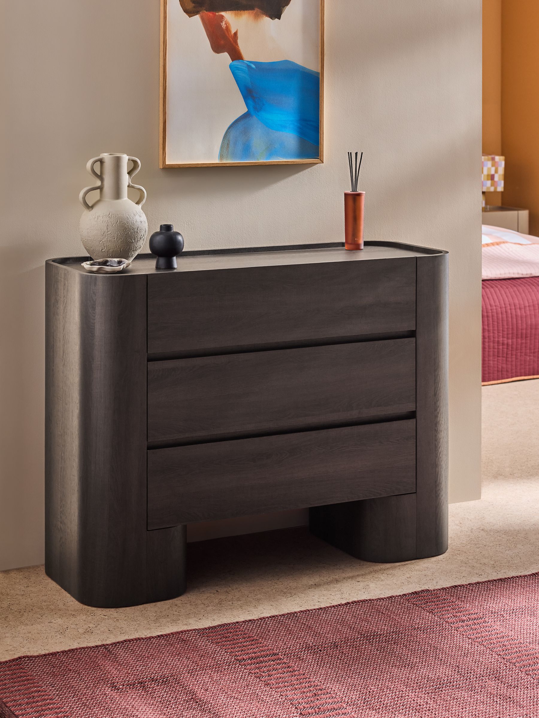 3 Drawer Kain Wide Chest in Dark Wood Effect