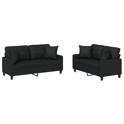 NNEVL 2 Piece Sofa Set with Pillows Black Faux Leather