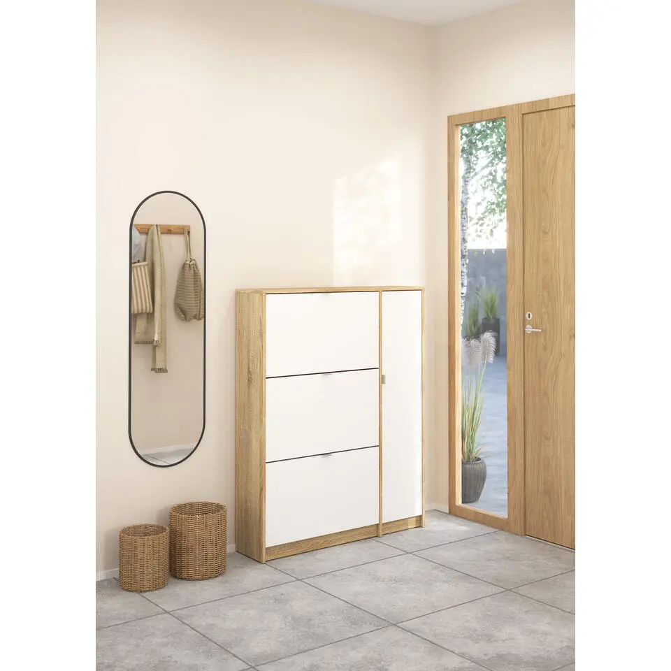 Schoenenkast Wit/Naturel Incl. Spiegel - 99x24x124cm - Shoes