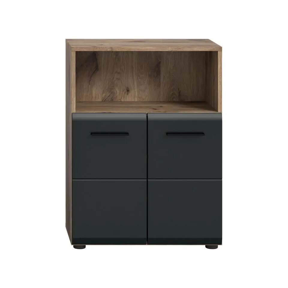 Hioshop Ice badkamerkast 2 deuren- 1 plank zwart mat- eiken decor