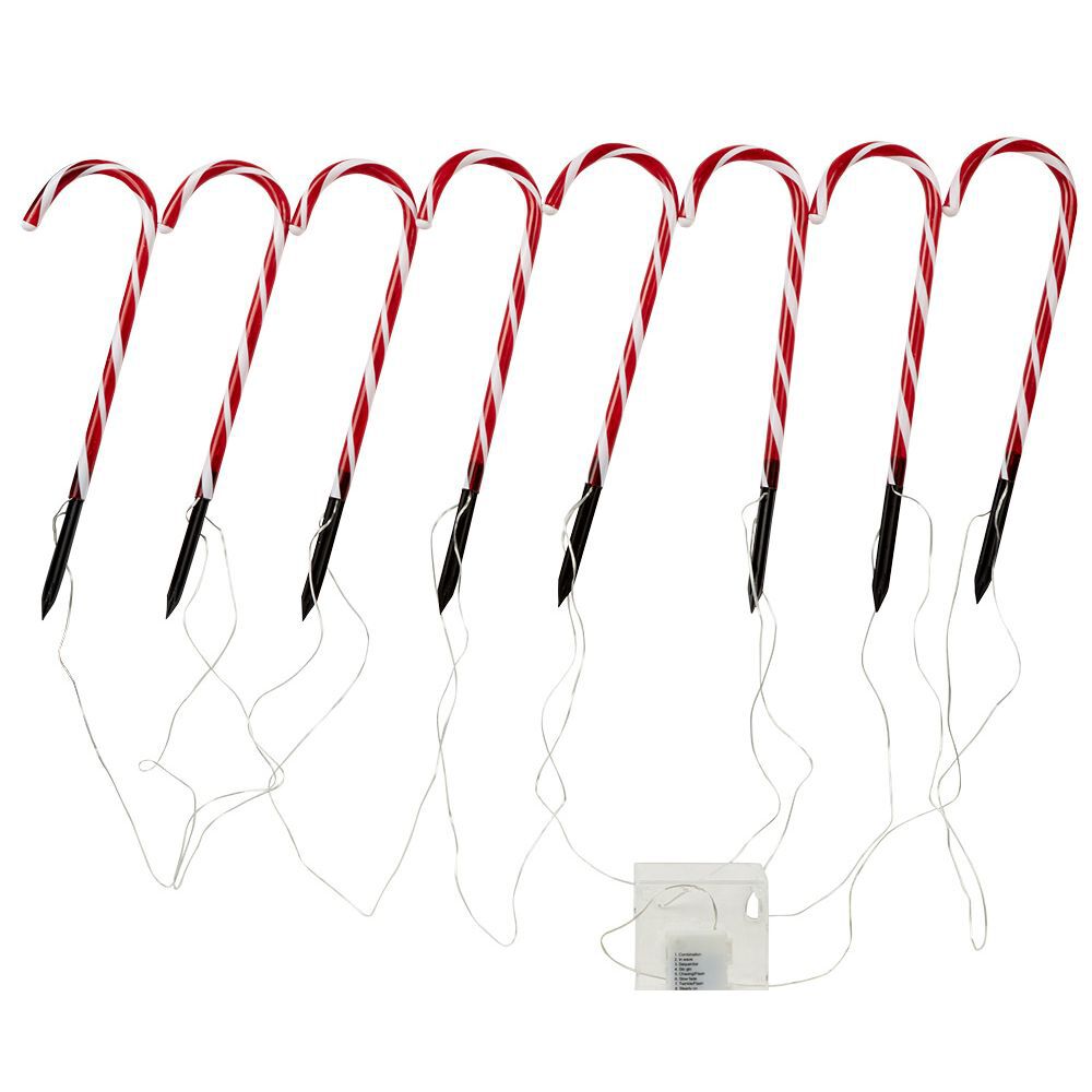 Sucre d'orge lumineux X8 7 LED H47 cm rouge et blanc