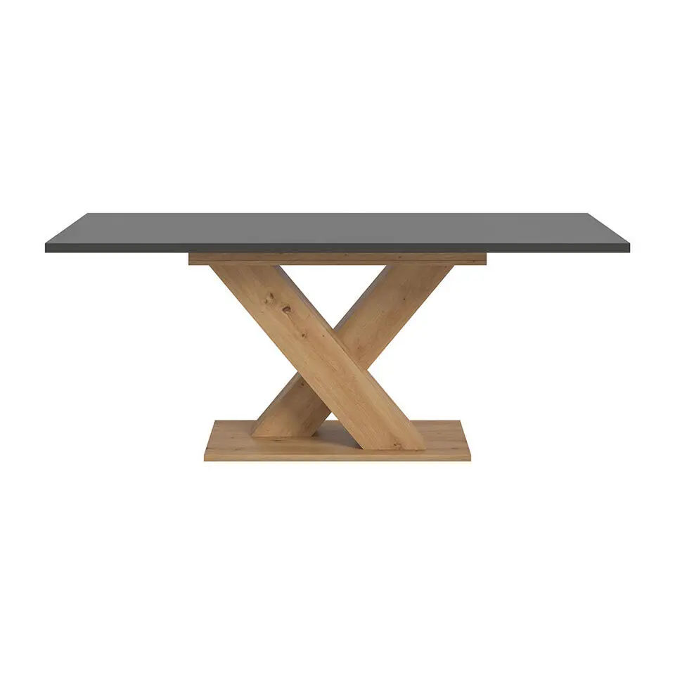 Hioshop Motion eetkamertafel X-poot 90x150/190cm incl 1 verlengblad grijs- eik