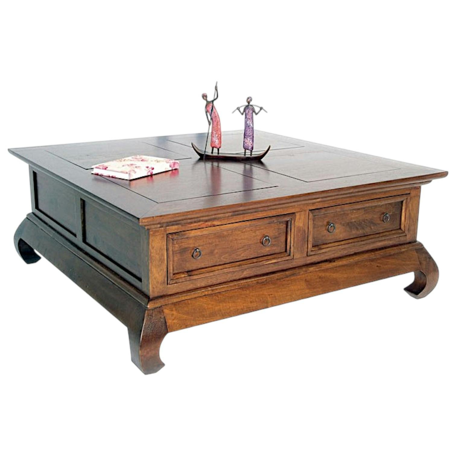 Table basse Opium 4 tiroirs hévéa 100x100cm MAORI
