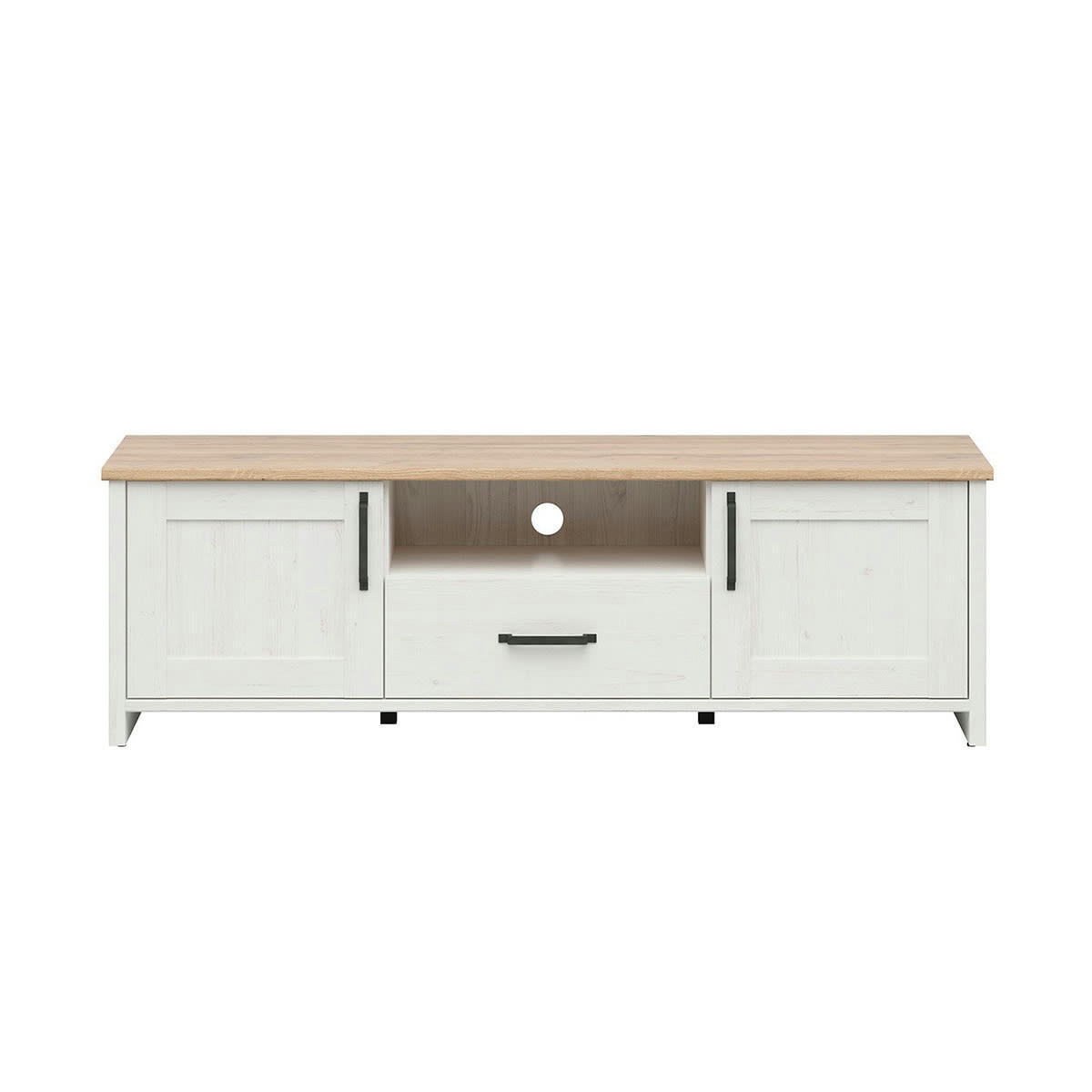- Meuble tv 2 portes 1 tiroir 160 cm blanc et naturel