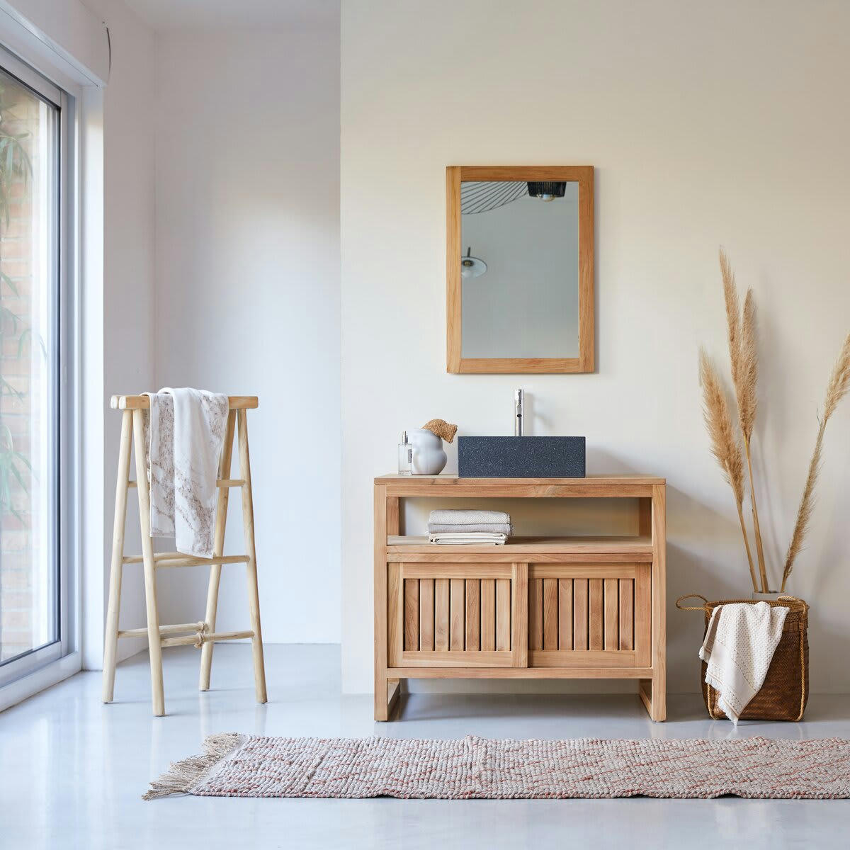 COLONIAL - Meuble sous vasque en teck massif 90 cm