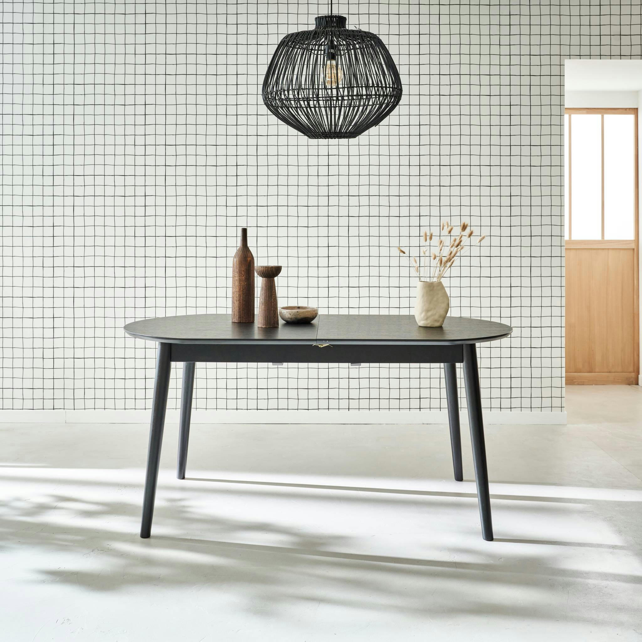 LISA - Table à manger extensible noire ovale, 8 places