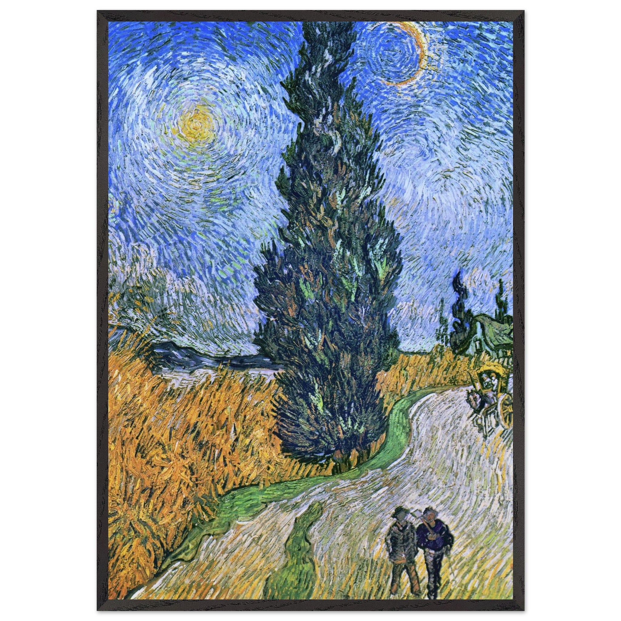 Artfulprints Poster met Lijst Vincent van Gogh - Landweg in de Provence bij nacht  - 70x100 cm - Blauw