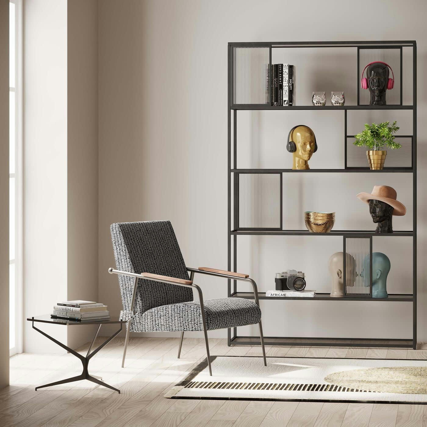 SKYLER - Etagère 195cm en acier et verre