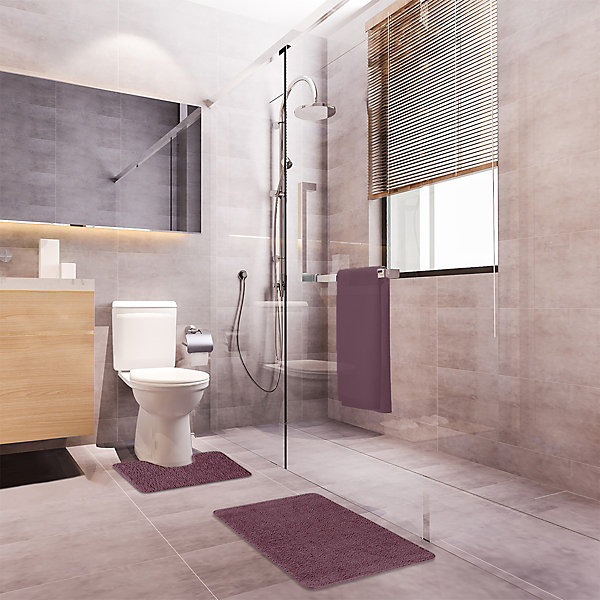 Lot de 2 tapis de bain polyester 50x80cm   50x40cm violine 50x80cm