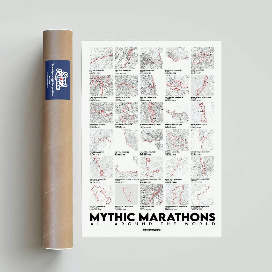 RUNNING - Affiche Les Marathons Mythiques 40x60 cm