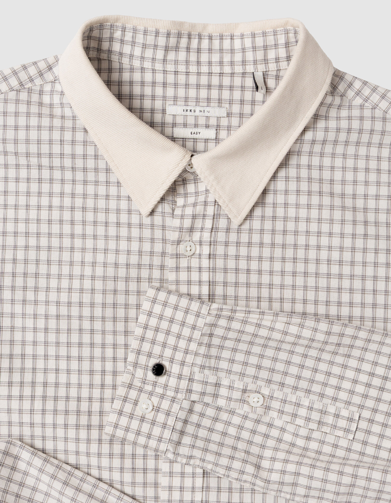 Chemise regular écrue coton bio motif carreaux Homme