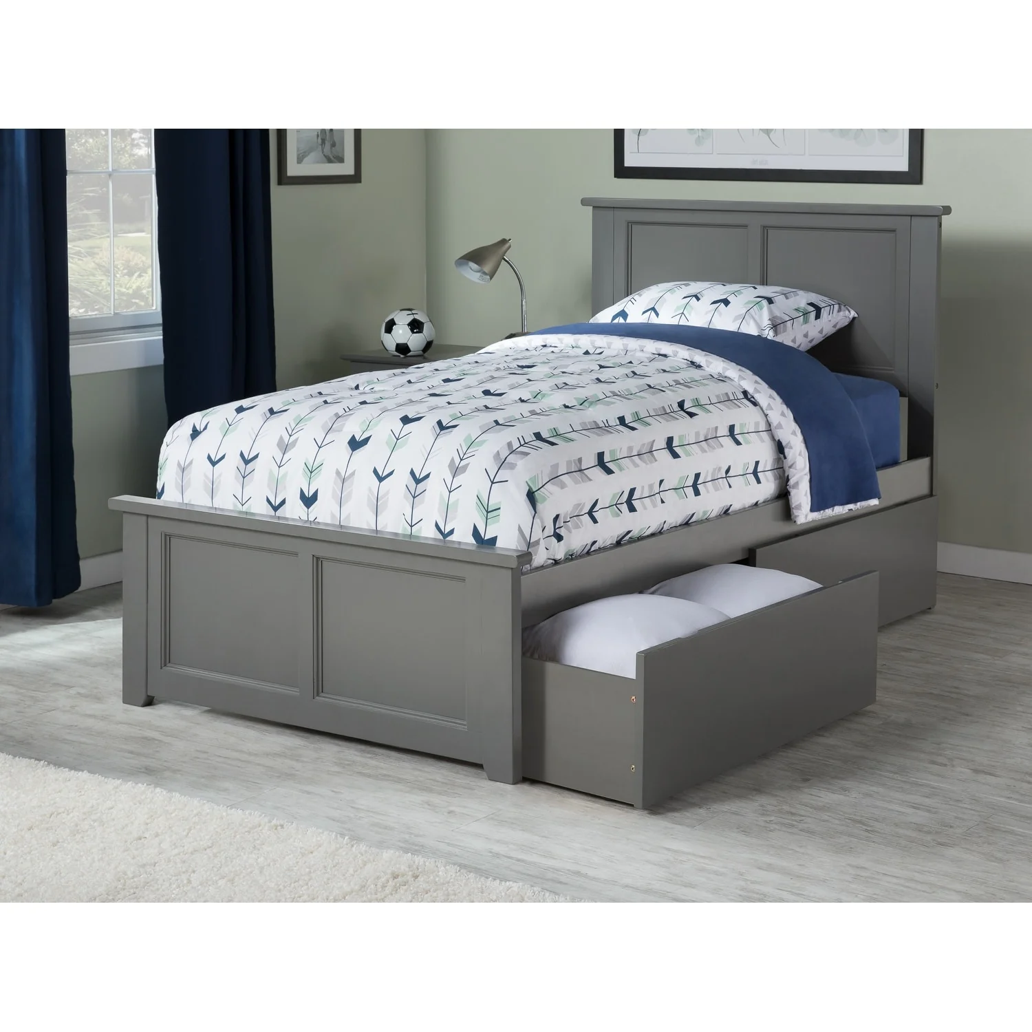 AFI Madison Twin XL Platform Bed with Matching Footboard & Storage Drawers in Grey