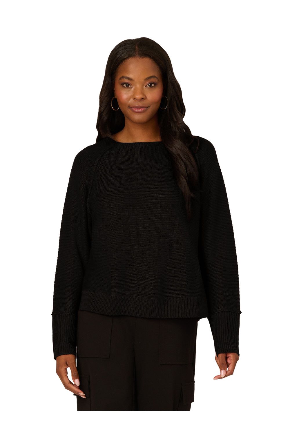 Adrianna Papell Exposed Seam Seed Stitch Sweater With Long Raglan Sleeves