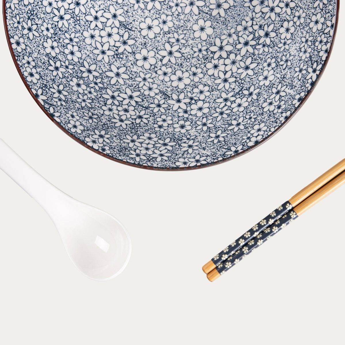Zestaw do ramen SALADO w kwiatki z brązowym rantem 21 cm