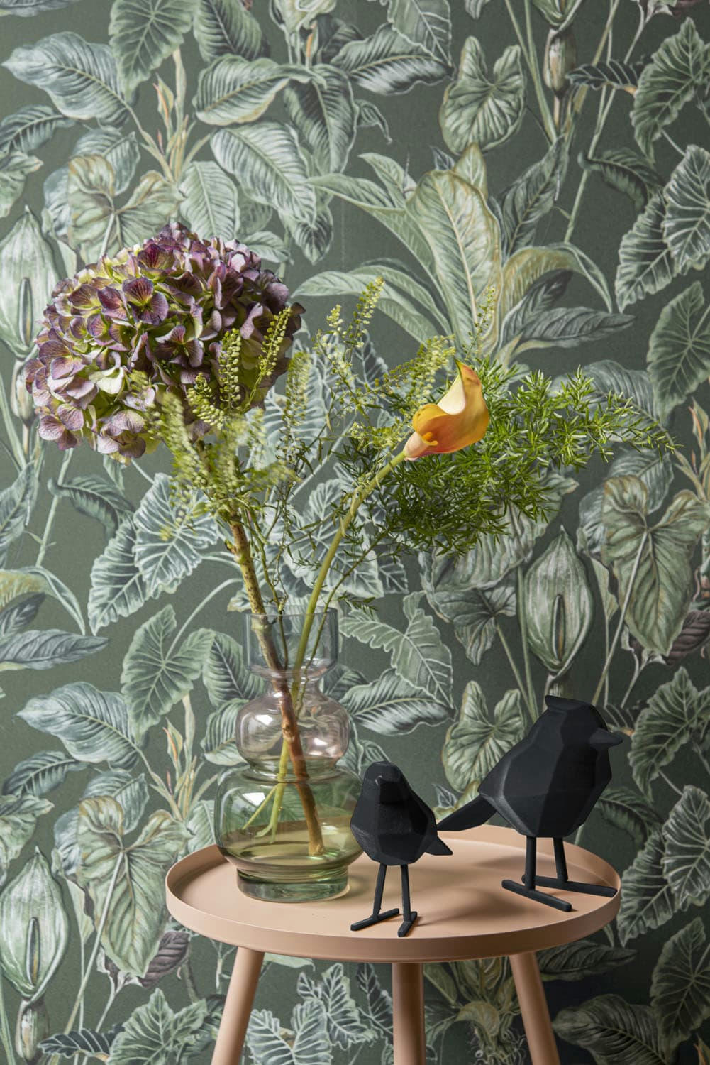 ORIGAMI - Statuette oiseau floqué h.24cm noir