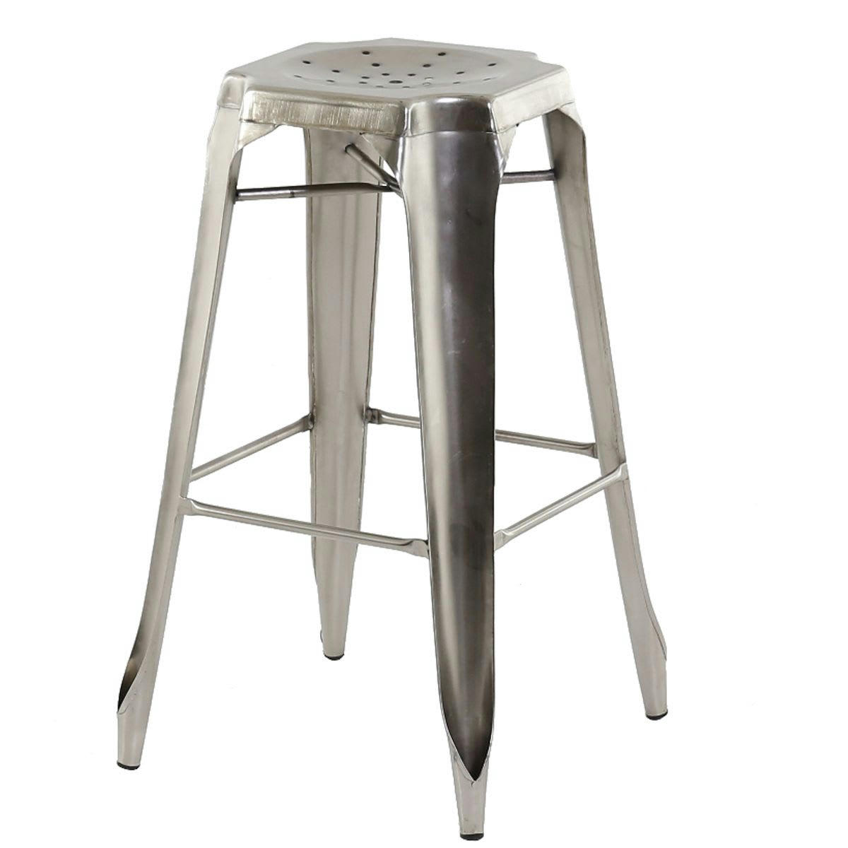 INDUS - Tabouret de bar industriel en métal argenté