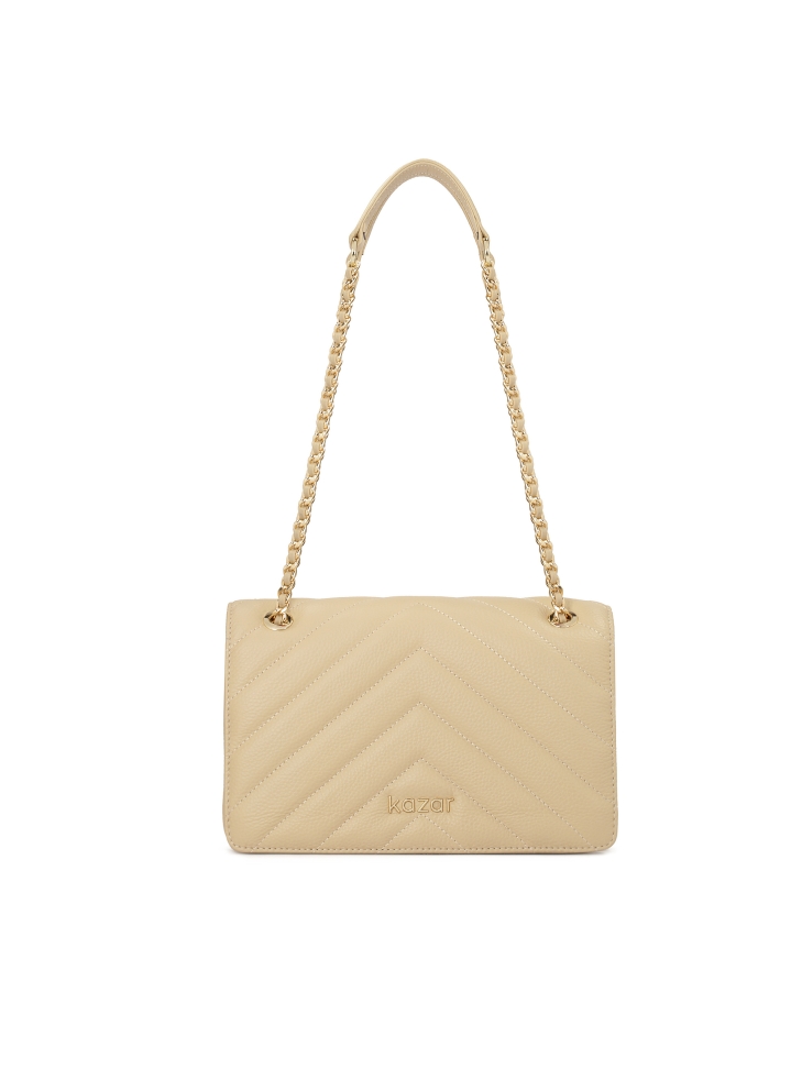 Beige chain handbag with leather insert