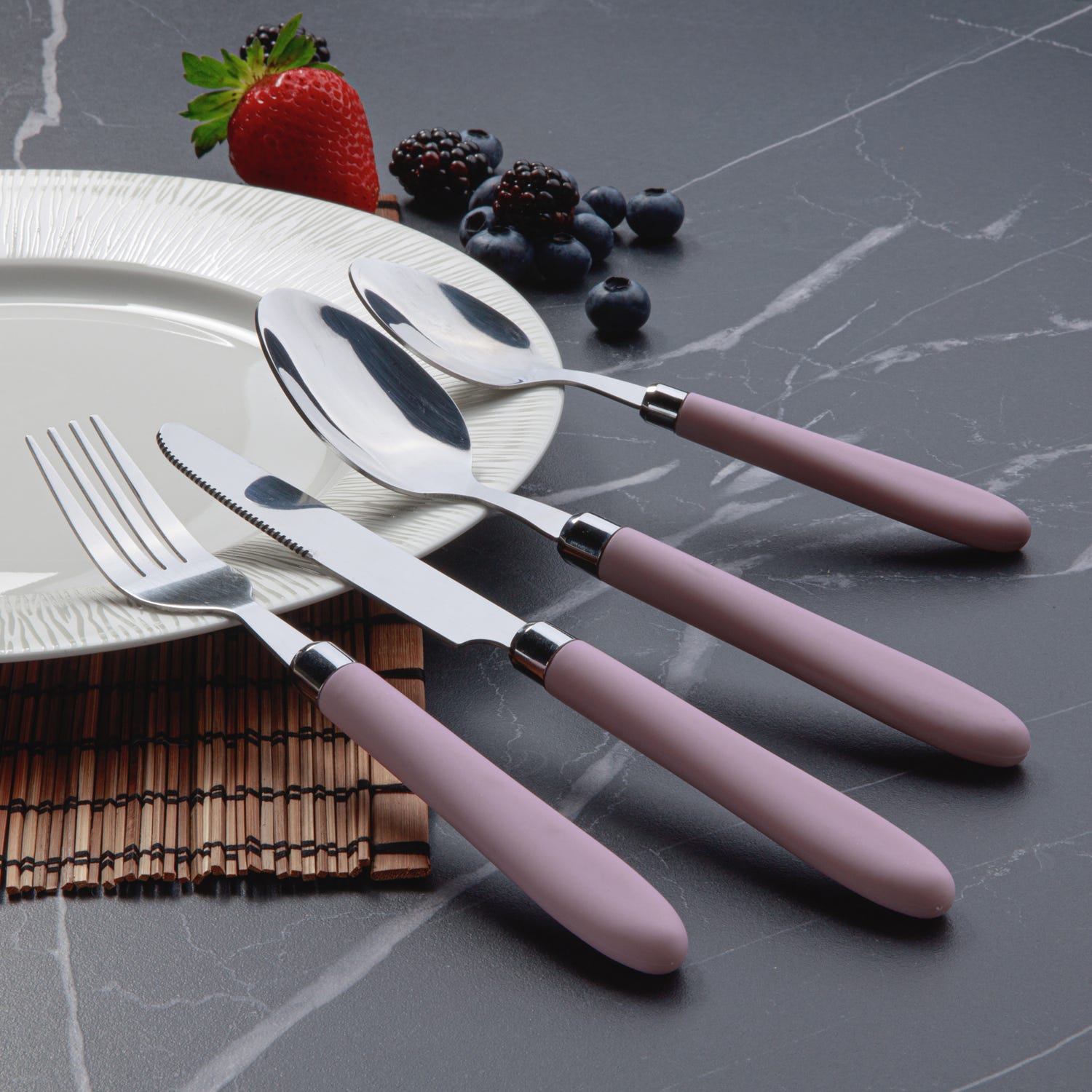 Set 24 posate Smooth in acciaio inox con manico lilla