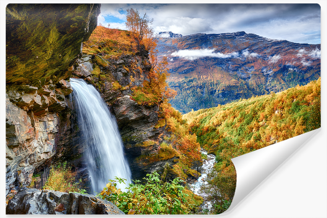 Fototapeta Jesień Pejzaż WODOSPAD Góry 3D 90x60cm