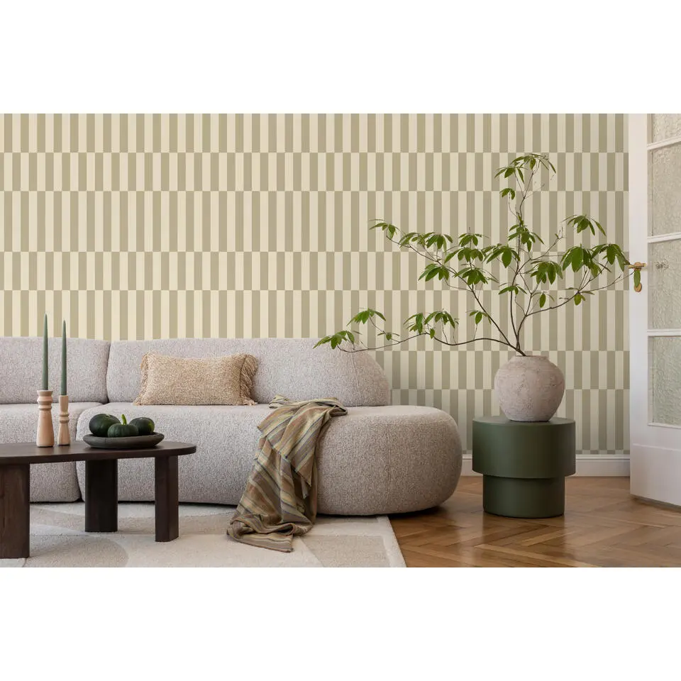 ESTAhome behang strepen donker beige - 53 cm x 10.05 m