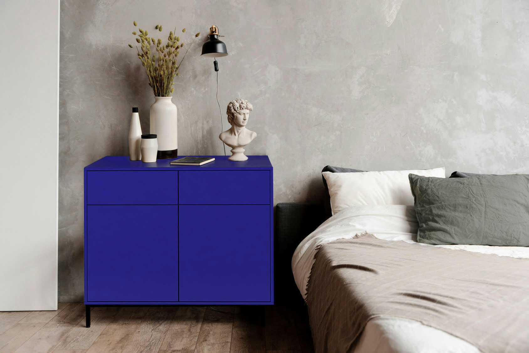 WILSON - Buffet 2 tiroirs et 2 portes en MDF Bleu Prusse