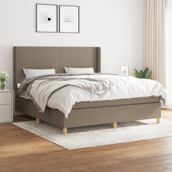 Łóżko kontynentalne z materacem, taupe, tkanina, 160x200 cm