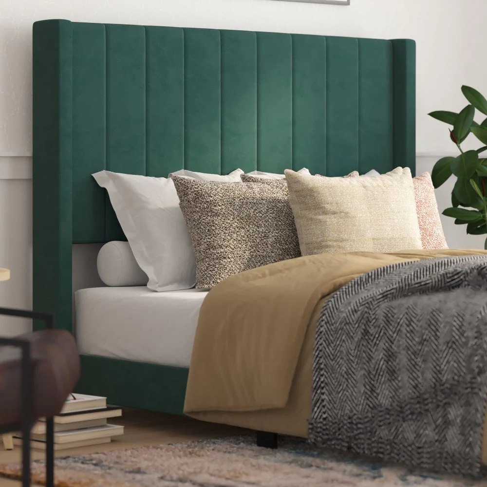 Upholstered Platform Bed with Wingback Headboard