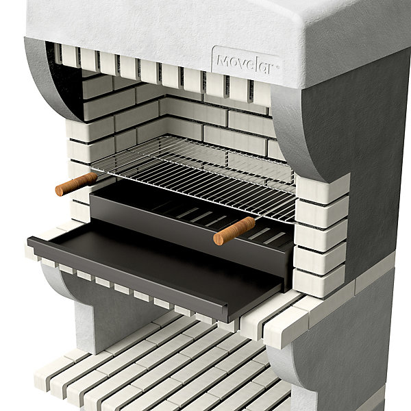 MOVELAR - Barbecue préfabriqué à bois et charbon de bois Bailen Plus (Gris Blanc - 86,5x58x220 cm) REF : 8888 - Usage Extérieur