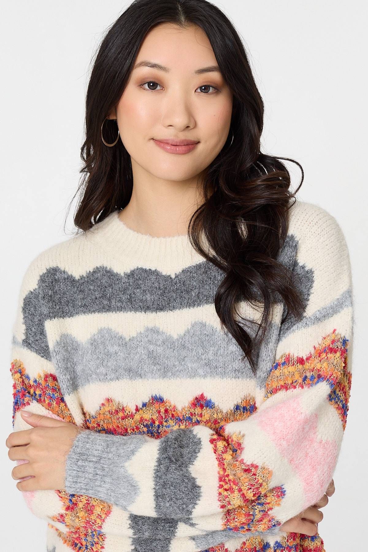 Izabel London Striped Texture Oversized Jumper