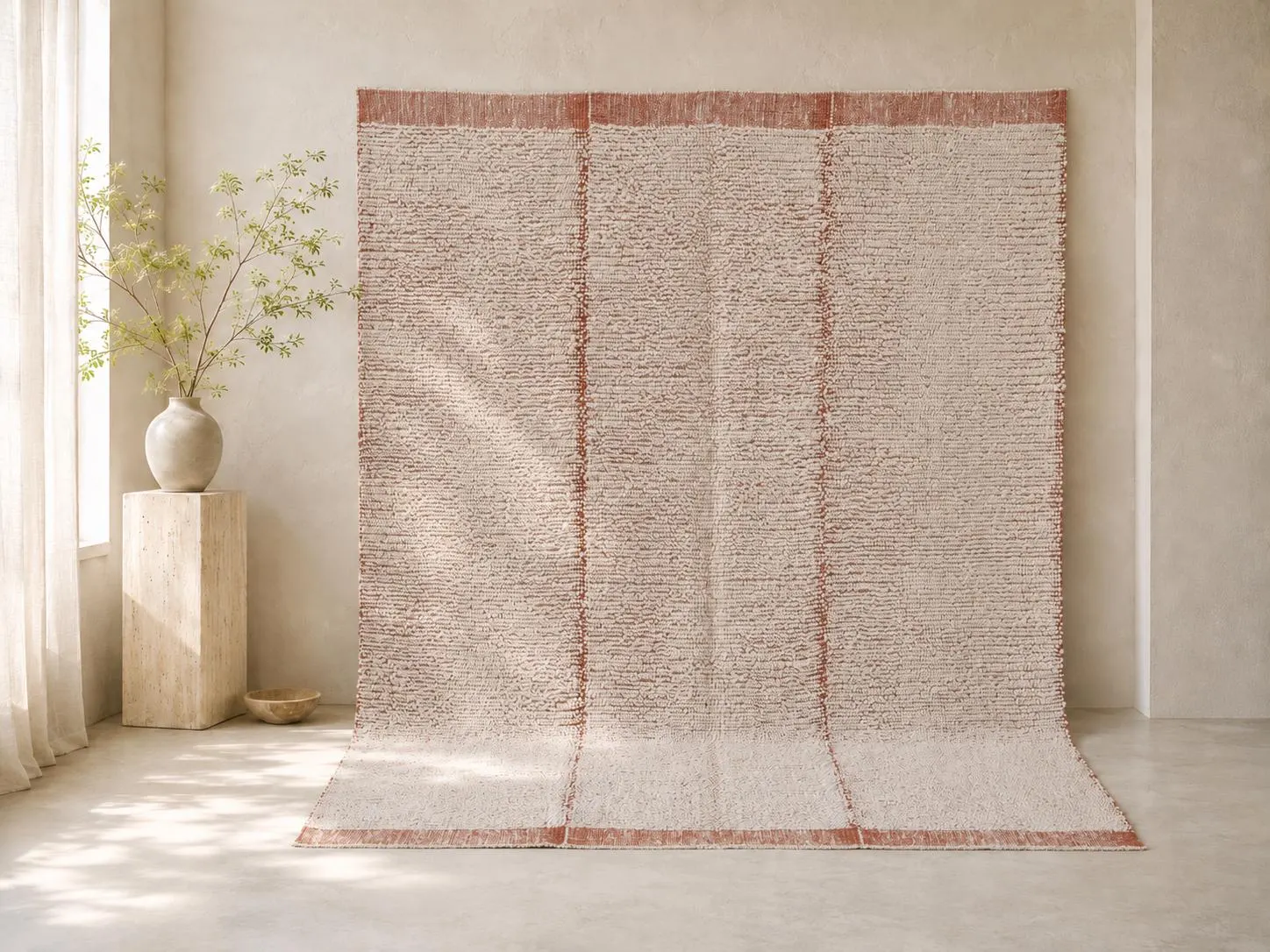 8x10 Hand Knotted Wool Rug Terracotta Cream Rug Custom Size Available