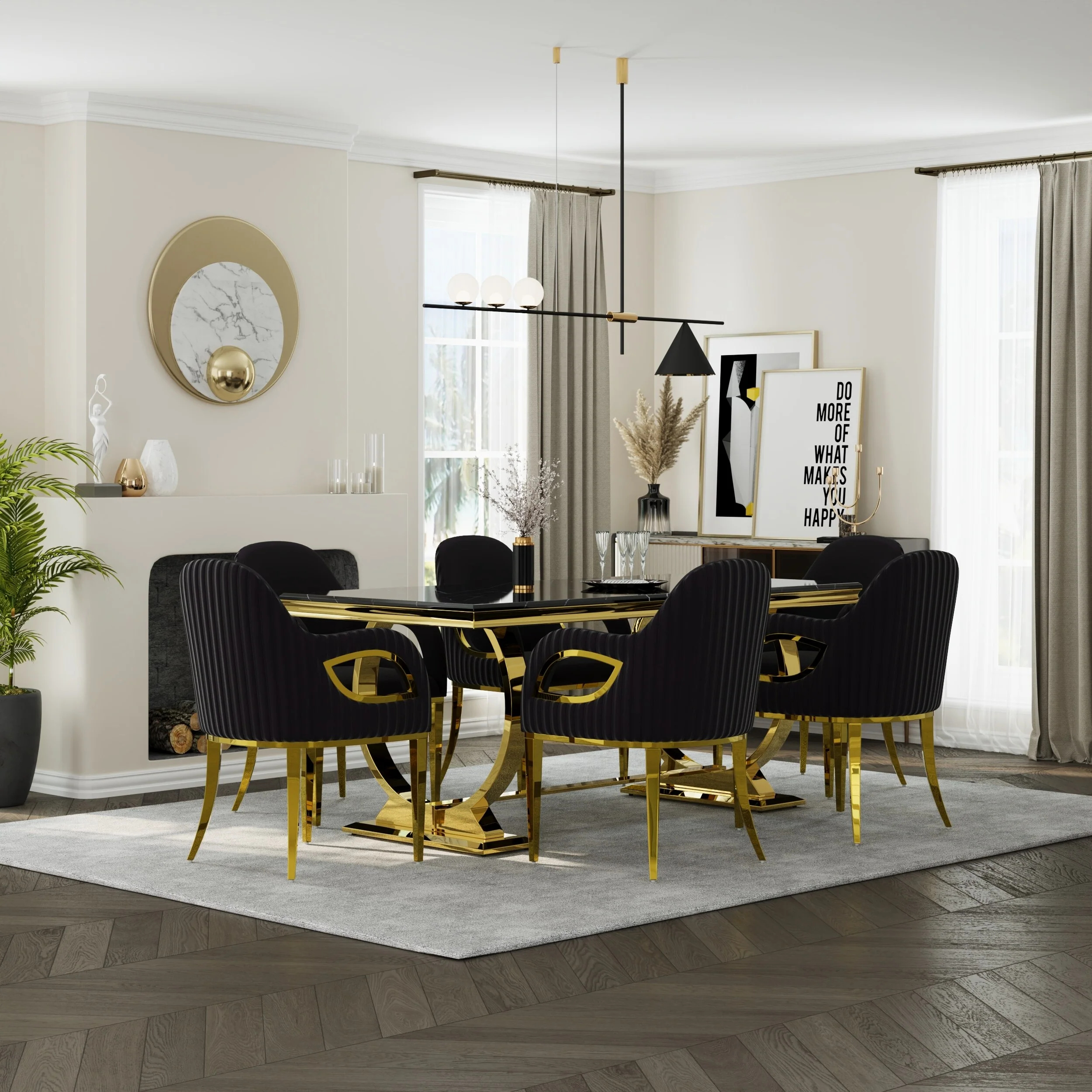 Dining Table Set with Arm Dining Chairs