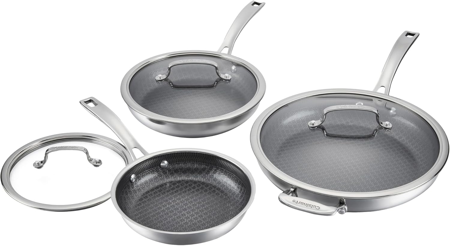 Cuisinart FusionPlus Hybrid Nonstick Stainless Steel Cookware Set, 6-Piece Skillet Cooking Set with PFAS-Free PURELYSEAR Ceramic Non Stick Technology, Scratch Proof, Cool Grip Handles, Dishwasher Safe