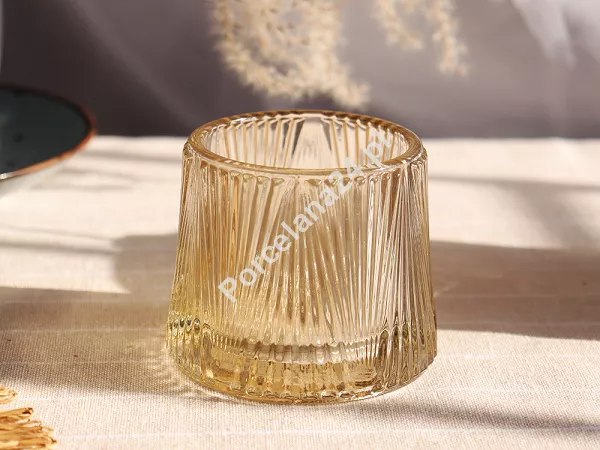 Świecznik szklany prążkowany 7,5 cm x 7,5 cm x 7 cm Altom Design - Beżowy 07.SW.1629