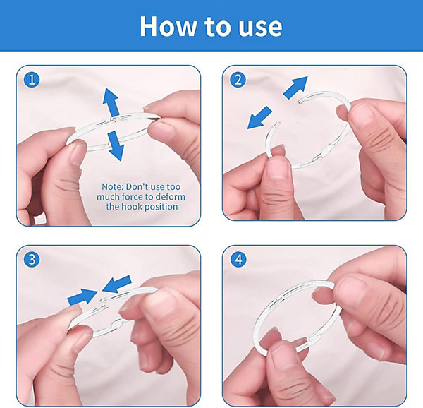 Lot de 12 anneaux de rideau de douche, crochets métalliques ronds pour salle de bain, faciles à ouvrir et à fermer