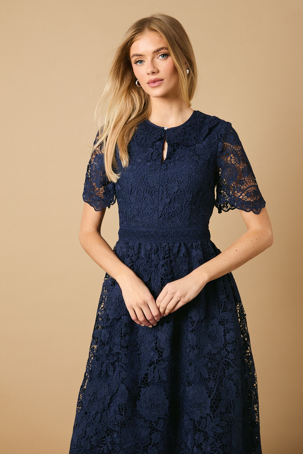 Oasis Occasion Lace Collared Midi Dress