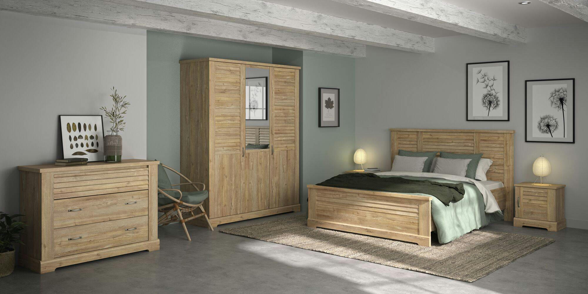 ELENA - Commode 3 tiroirs effet bois clair