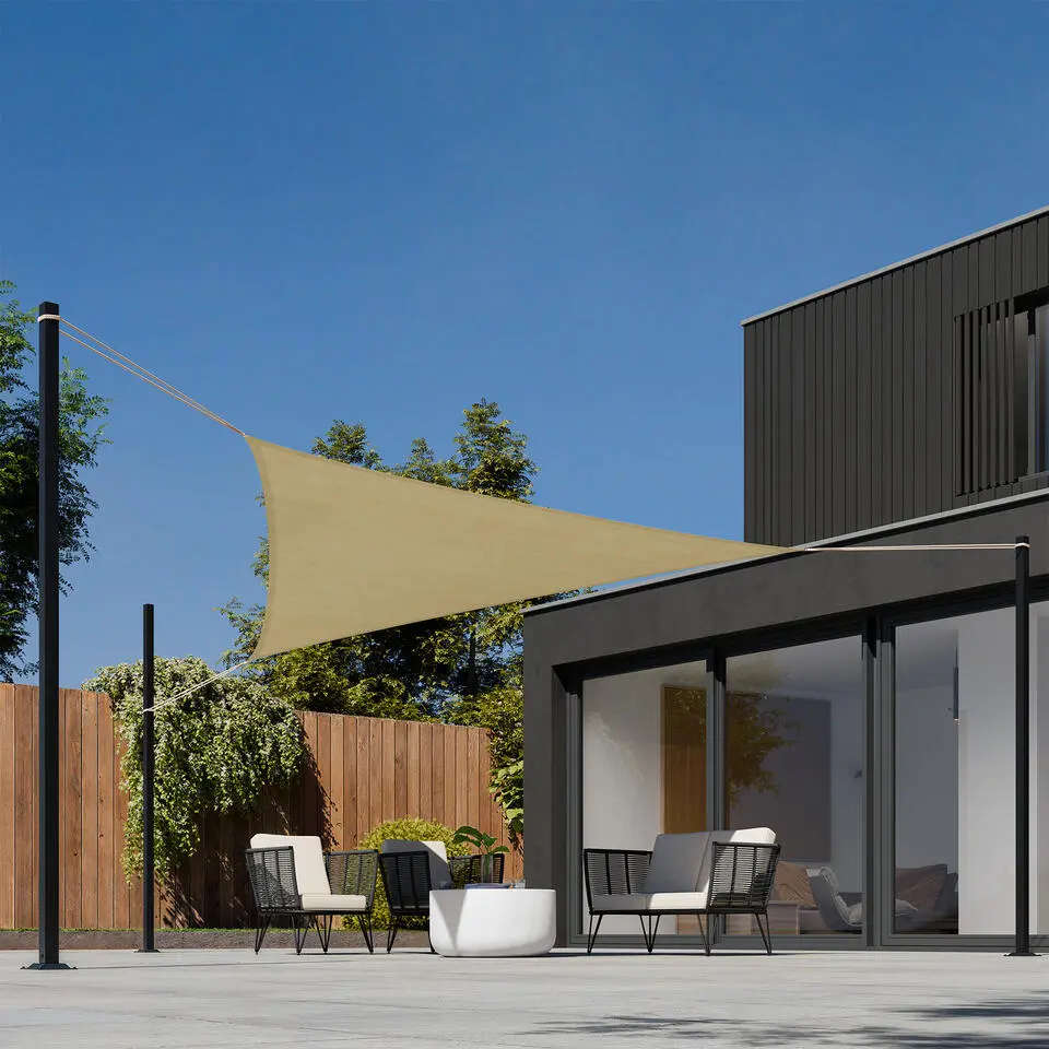 tectake Polyethyleen zonneluifel driehoekig beige, Beige