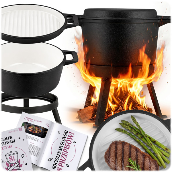 Kociołek żeliwny emaliowany Berdsen garnek 8L   patelnia grill   przepisy