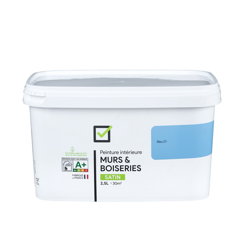 Peinture pour murs et boiseries bleu D1 satiné 2,5 L